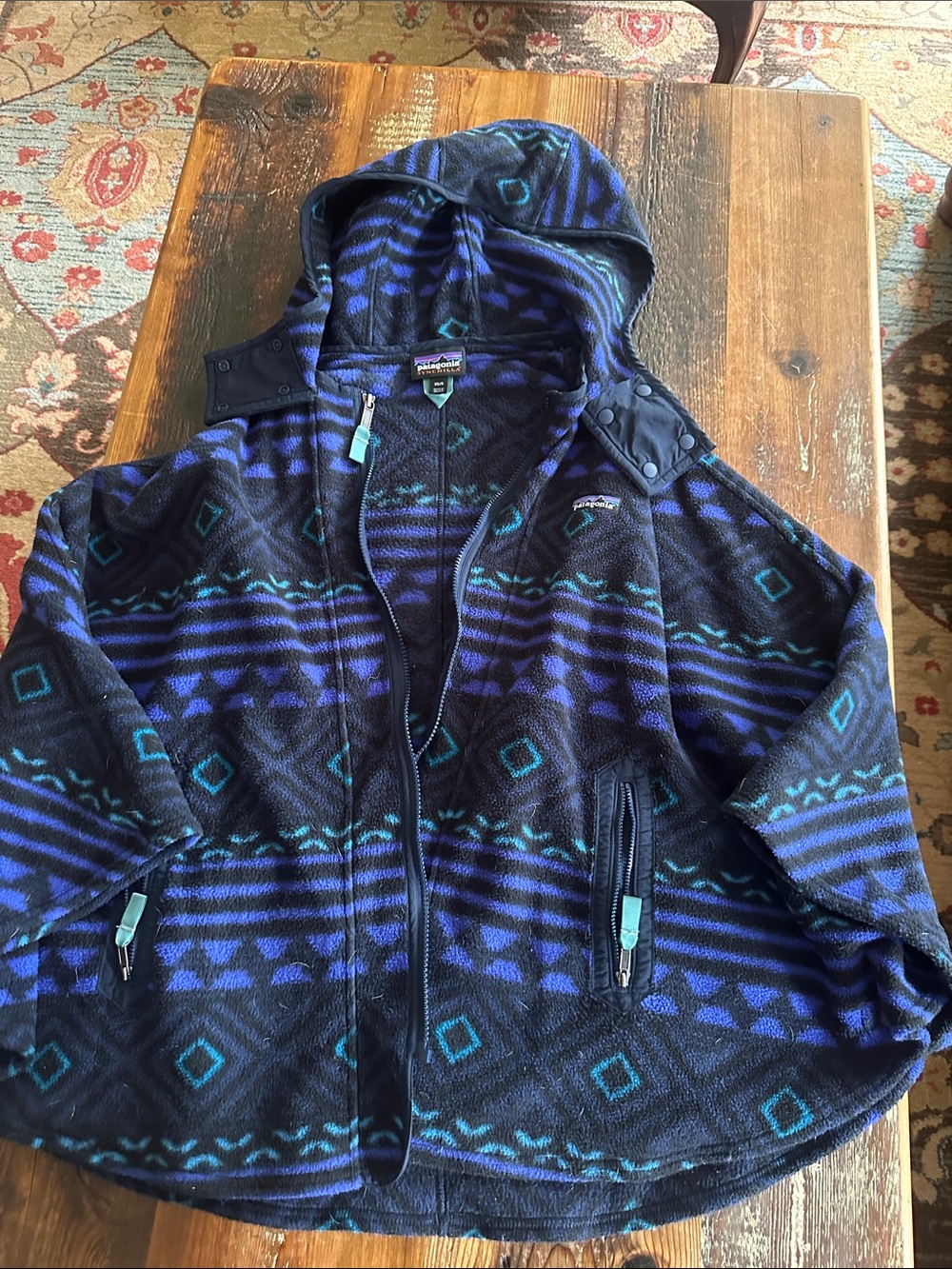 Patagonia Black, Purple & Teal Hooded Fleece Jacket
